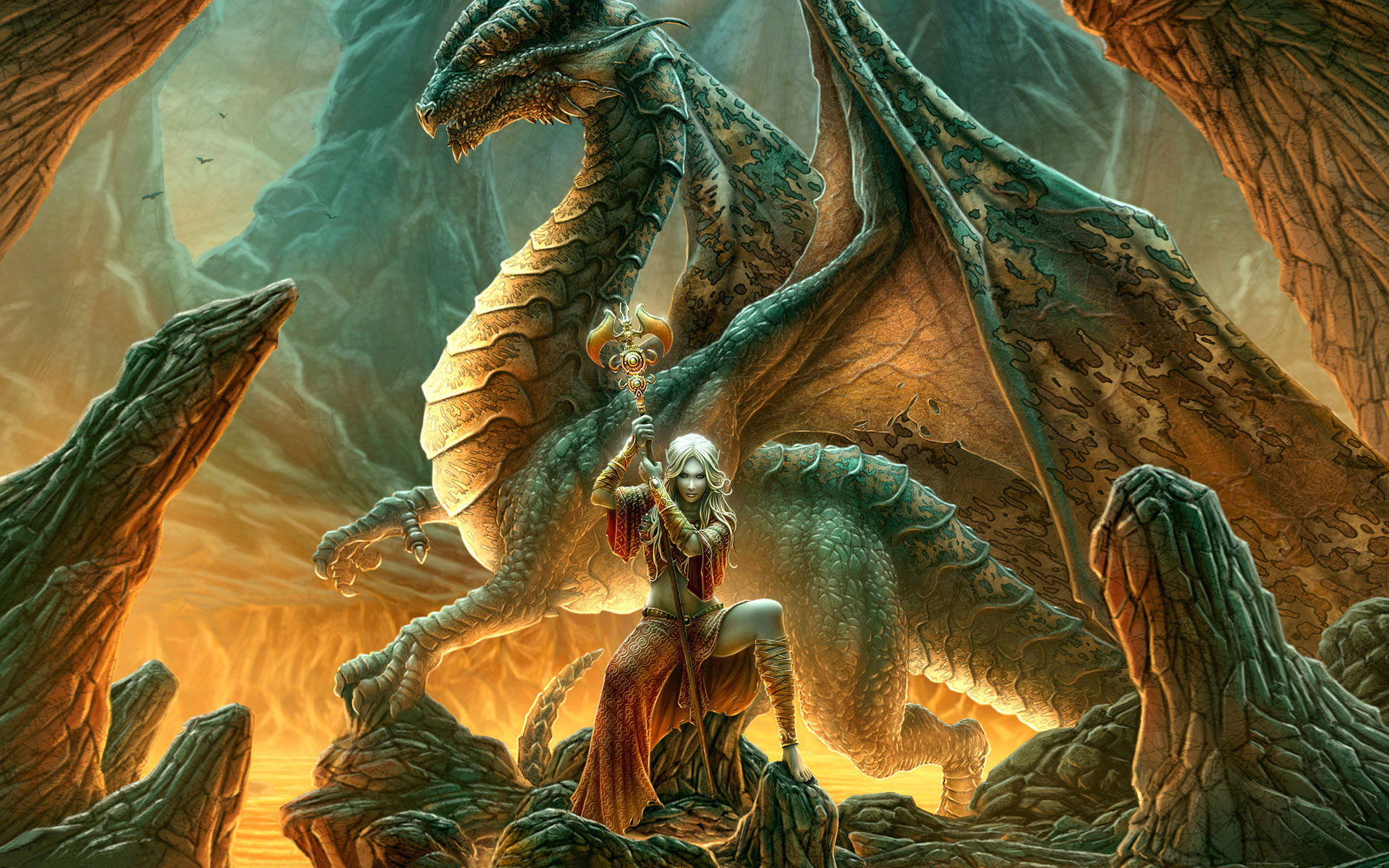 Dragon and elf HD wallpaper