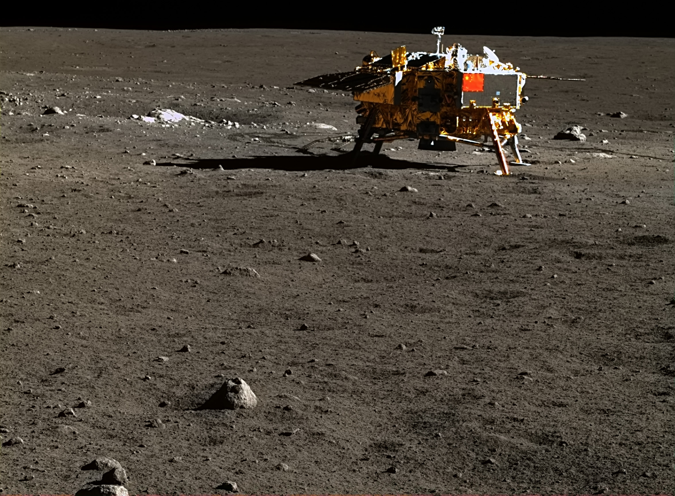 Chang'e 3 lander on the Moon in colour