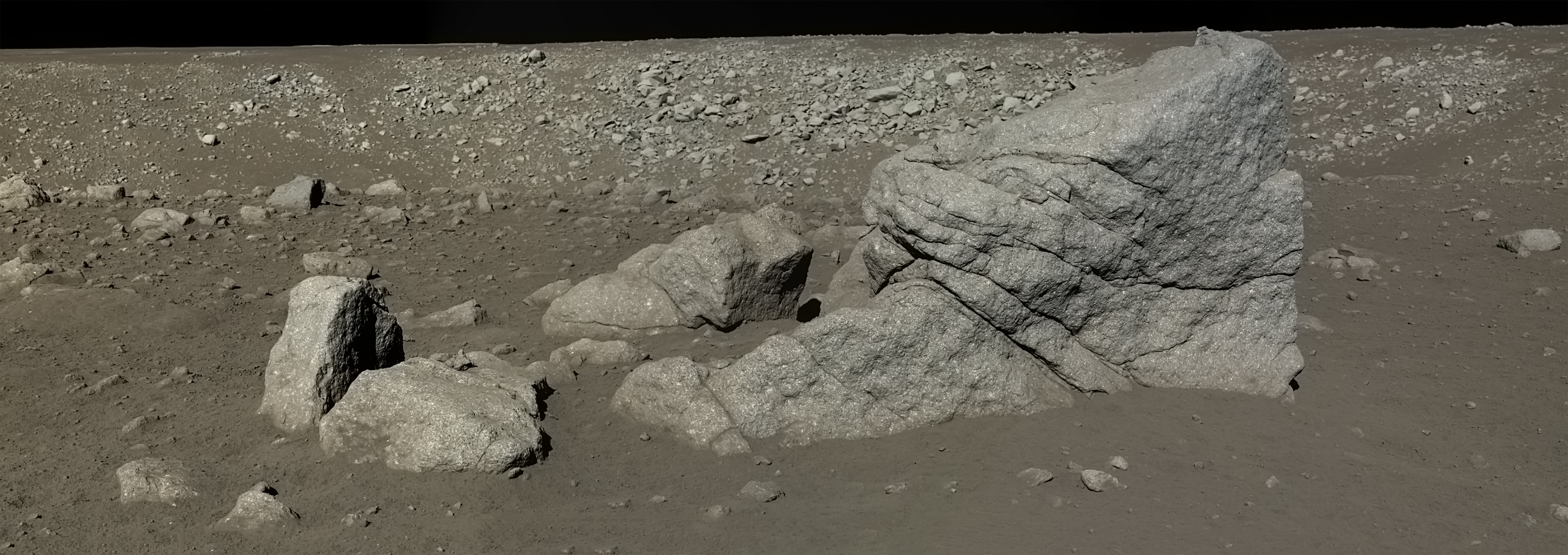 Panoramic iamge of a rock on the Moon Chang'e 3 lander